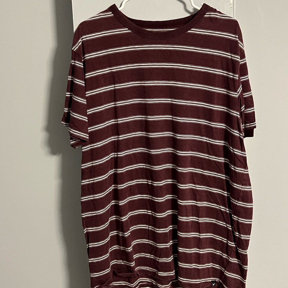 American Eagle Maroon and White Striped Tee